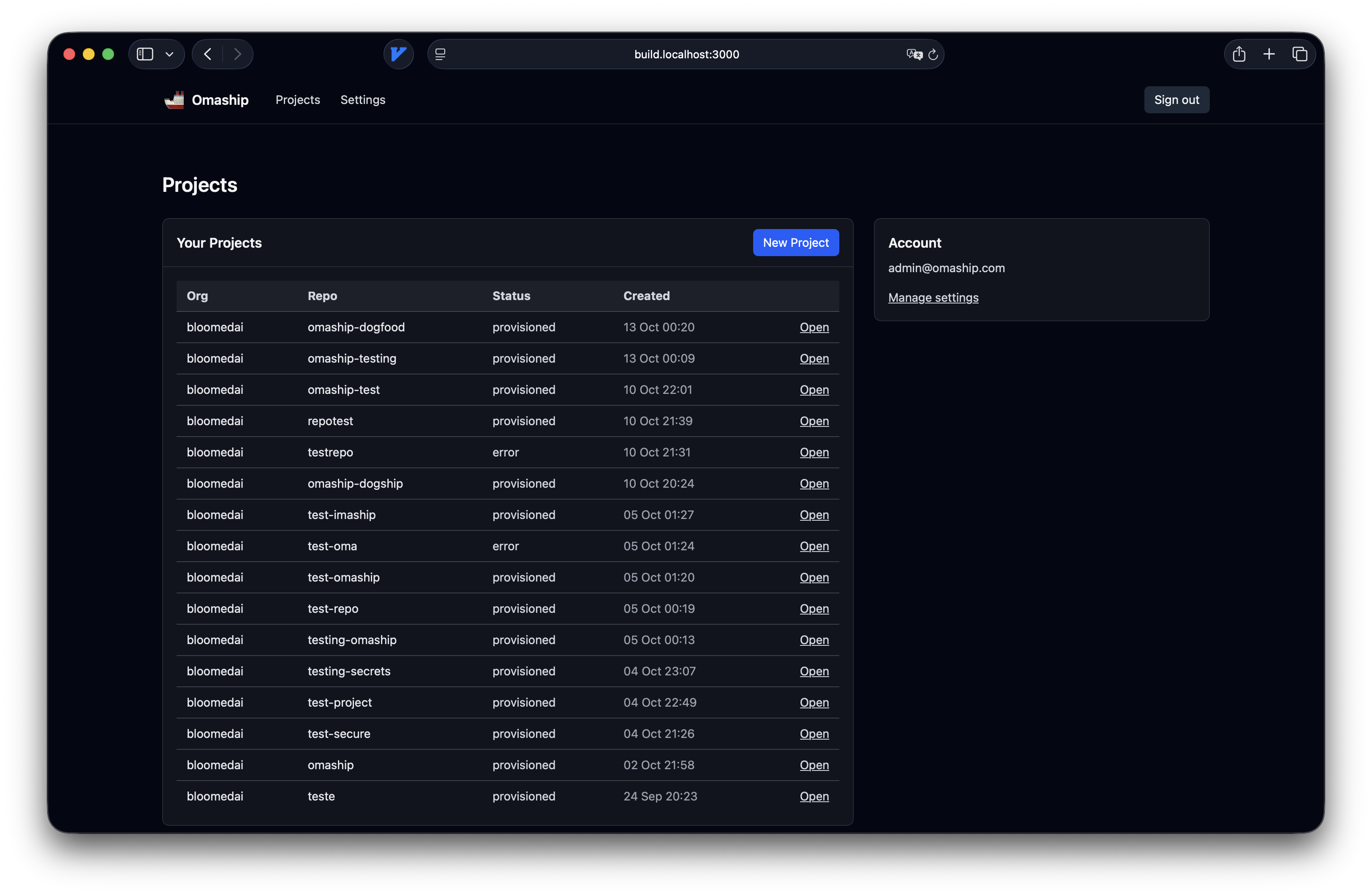 Omaship Projects Dashboard
